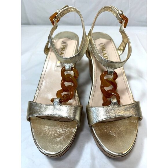Prada Chain Link Gold Wedges - Picture 5 of 16